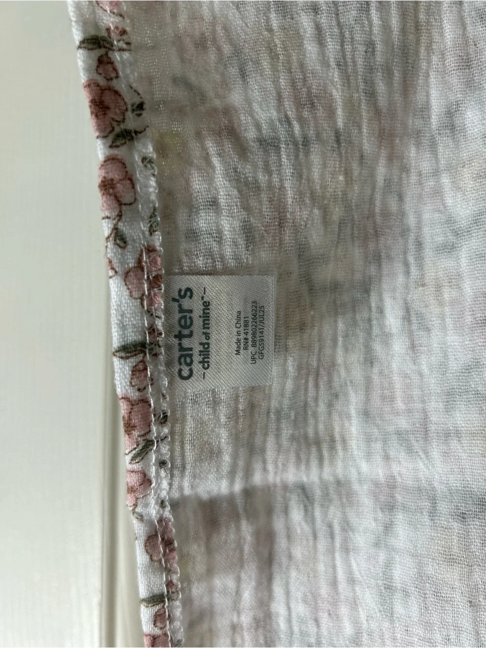 Child of Mine by Carter's Floral Muslin Baby Swaddle Blanket Pink White Yellow